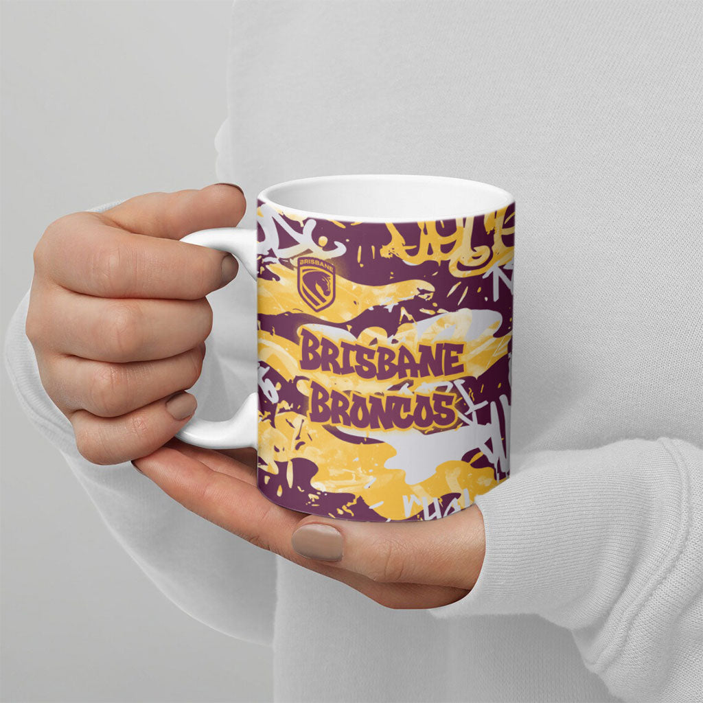 Brisbane Broncos Rugby Ceramic Mug Graffiti Typography Urban Camo Abstract Street Style