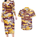 Brisbane Broncos Rugby Couples Matching Long Sleeve Bodycon Dress and Hawaiian Shirt Graffiti Typography Urban Camo Abstract Street Style
