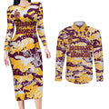 Brisbane Broncos Rugby Couples Matching Long Sleeve Bodycon Dress and Long Sleeve Button Shirt Graffiti Typography Urban Camo Abstract Street Style
