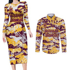 Brisbane Broncos Rugby Couples Matching Long Sleeve Bodycon Dress and Long Sleeve Button Shirt Graffiti Typography Urban Camo Abstract Street Style