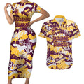 Brisbane Broncos Rugby Couples Matching Short Sleeve Bodycon Dress and Hawaiian Shirt Graffiti Typography Urban Camo Abstract Street Style