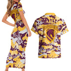 Brisbane Broncos Rugby Couples Matching Short Sleeve Bodycon Dress and Hawaiian Shirt Graffiti Typography Urban Camo Abstract Street Style