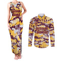 Brisbane Broncos Rugby Couples Matching Tank Maxi Dress and Long Sleeve Button Shirt Graffiti Typography Urban Camo Abstract Street Style