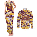 Brisbane Broncos Rugby Couples Matching Tank Maxi Dress and Long Sleeve Button Shirt Graffiti Typography Urban Camo Abstract Street Style