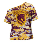 Brisbane Broncos Rugby Cross Shoulder Shirt Graffiti Typography Urban Camo Abstract Street Style