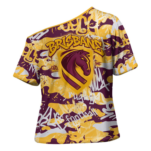Brisbane Broncos Rugby Cross Shoulder Shirt Graffiti Typography Urban Camo Abstract Street Style
