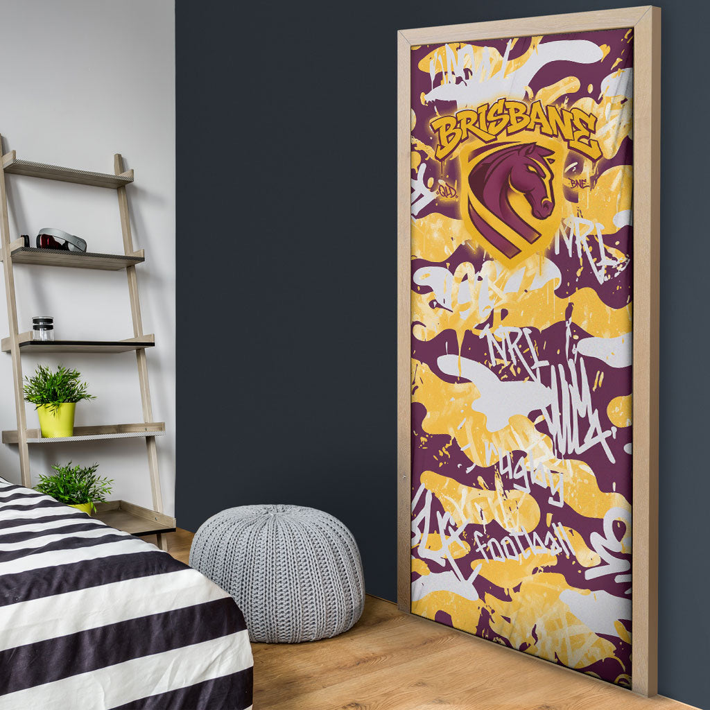 Brisbane Broncos Rugby Door Cover Graffiti Typography Urban Camo Abstract Street Style