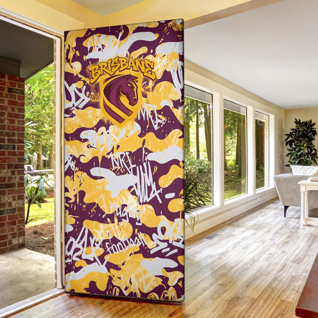 Brisbane Broncos Rugby Door Cover Graffiti Typography Urban Camo Abstract Street Style
