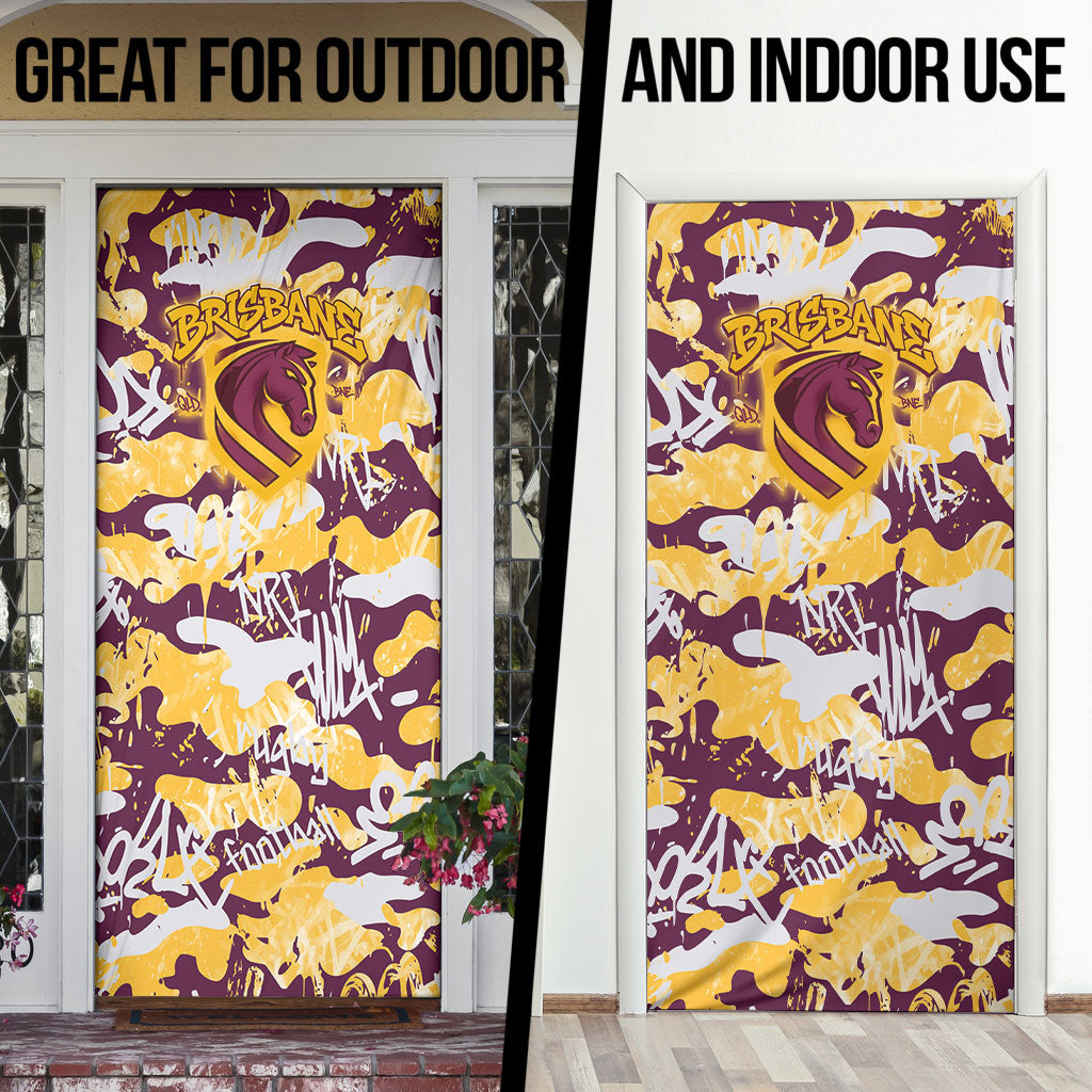 Brisbane Broncos Rugby Door Cover Graffiti Typography Urban Camo Abstract Street Style