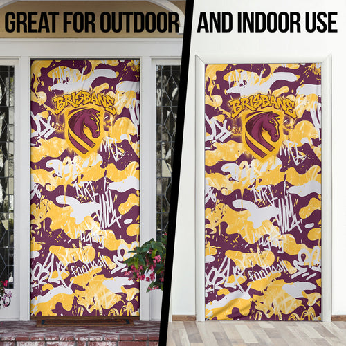 Brisbane Broncos Rugby Door Cover Graffiti Typography Urban Camo Abstract Street Style