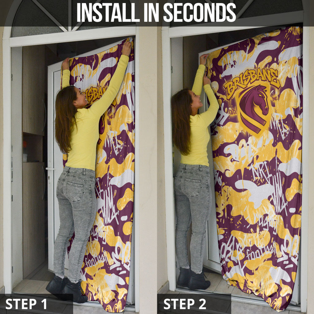 Brisbane Broncos Rugby Door Cover Graffiti Typography Urban Camo Abstract Street Style