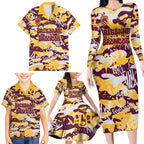 Brisbane Broncos Rugby Family Matching Long Sleeve Bodycon Dress and Hawaiian Shirt Graffiti Typography Urban Camo Abstract Street Style