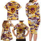 Brisbane Broncos Rugby Family Matching Long Sleeve Bodycon Dress and Hawaiian Shirt Graffiti Typography Urban Camo Abstract Street Style