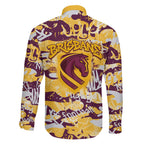Brisbane Broncos Rugby Family Matching Long Sleeve Bodycon Dress and Hawaiian Shirt Graffiti Typography Urban Camo Abstract Street Style