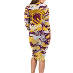 Brisbane Broncos Rugby Family Matching Long Sleeve Bodycon Dress and Hawaiian Shirt Graffiti Typography Urban Camo Abstract Street Style