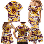 Brisbane Broncos Rugby Family Matching Mermaid Dress and Hawaiian Shirt Graffiti Typography Urban Camo Abstract Street Style
