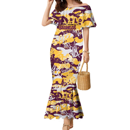 Brisbane Broncos Rugby Family Matching Mermaid Dress and Hawaiian Shirt Graffiti Typography Urban Camo Abstract Street Style