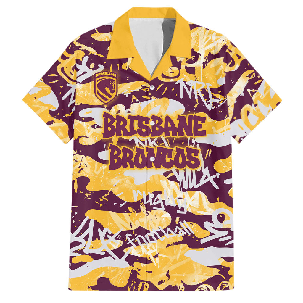 Brisbane Broncos Rugby Family Matching Off Shoulder Short Dress and Hawaiian Shirt Graffiti Typography Urban Camo Abstract Street Style