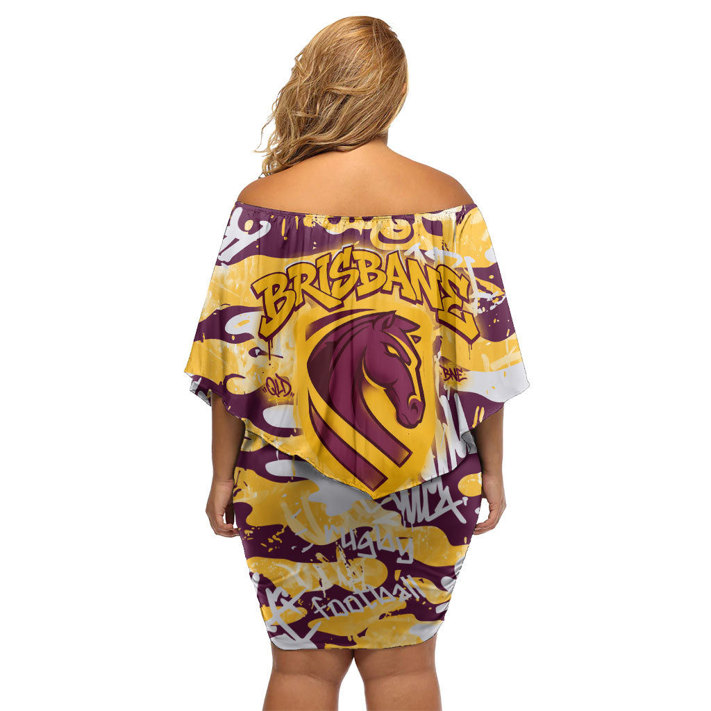 Brisbane Broncos Rugby Family Matching Off Shoulder Short Dress and Hawaiian Shirt Graffiti Typography Urban Camo Abstract Street Style