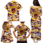 Brisbane Broncos Rugby Family Matching Puletasi and Hawaiian Shirt Graffiti Typography Urban Camo Abstract Street Style