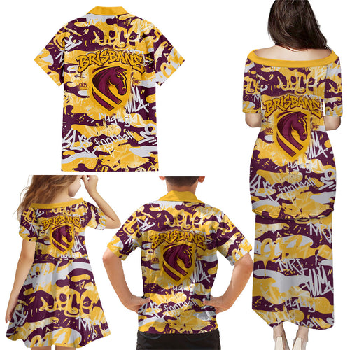 Brisbane Broncos Rugby Family Matching Puletasi and Hawaiian Shirt Graffiti Typography Urban Camo Abstract Street Style