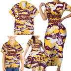 Brisbane Broncos Rugby Family Matching Short Sleeve Bodycon Dress and Hawaiian Shirt Graffiti Typography Urban Camo Abstract Street Style