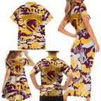 Brisbane Broncos Rugby Family Matching Short Sleeve Bodycon Dress and Hawaiian Shirt Graffiti Typography Urban Camo Abstract Street Style