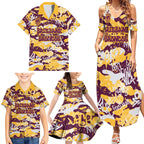 Brisbane Broncos Rugby Family Matching Summer Maxi Dress and Hawaiian Shirt Graffiti Typography Urban Camo Abstract Street Style