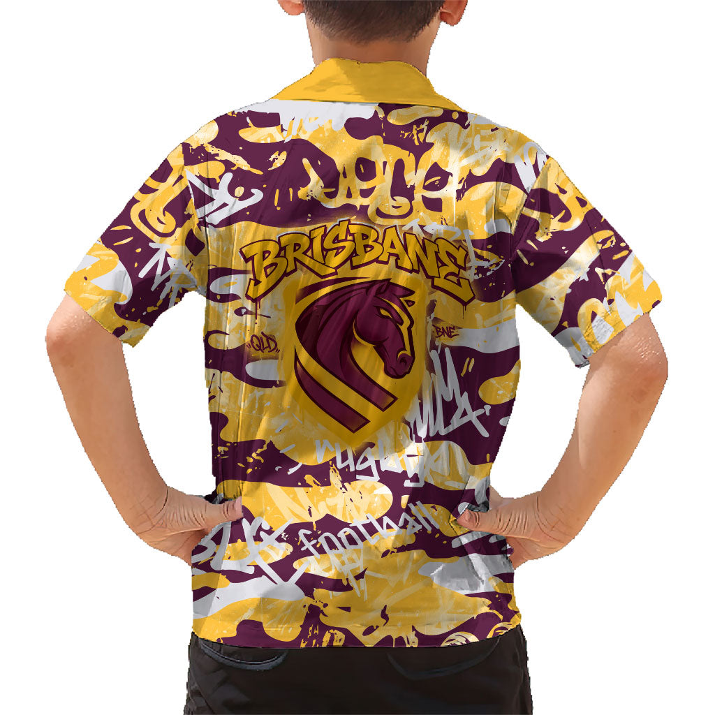 Brisbane Broncos Rugby Family Matching Summer Maxi Dress and Hawaiian Shirt Graffiti Typography Urban Camo Abstract Street Style