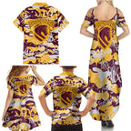 Brisbane Broncos Rugby Family Matching Summer Maxi Dress and Hawaiian Shirt Graffiti Typography Urban Camo Abstract Street Style