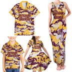 Brisbane Broncos Rugby Family Matching Tank Maxi Dress and Hawaiian Shirt Graffiti Typography Urban Camo Abstract Street Style