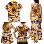 Brisbane Broncos Rugby Family Matching Tank Maxi Dress and Hawaiian Shirt Graffiti Typography Urban Camo Abstract Street Style