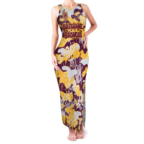 Brisbane Broncos Rugby Family Matching Tank Maxi Dress and Hawaiian Shirt Graffiti Typography Urban Camo Abstract Street Style