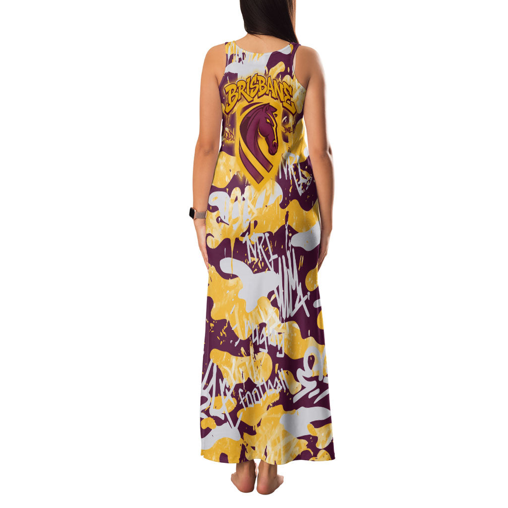 Brisbane Broncos Rugby Family Matching Tank Maxi Dress and Hawaiian Shirt Graffiti Typography Urban Camo Abstract Street Style