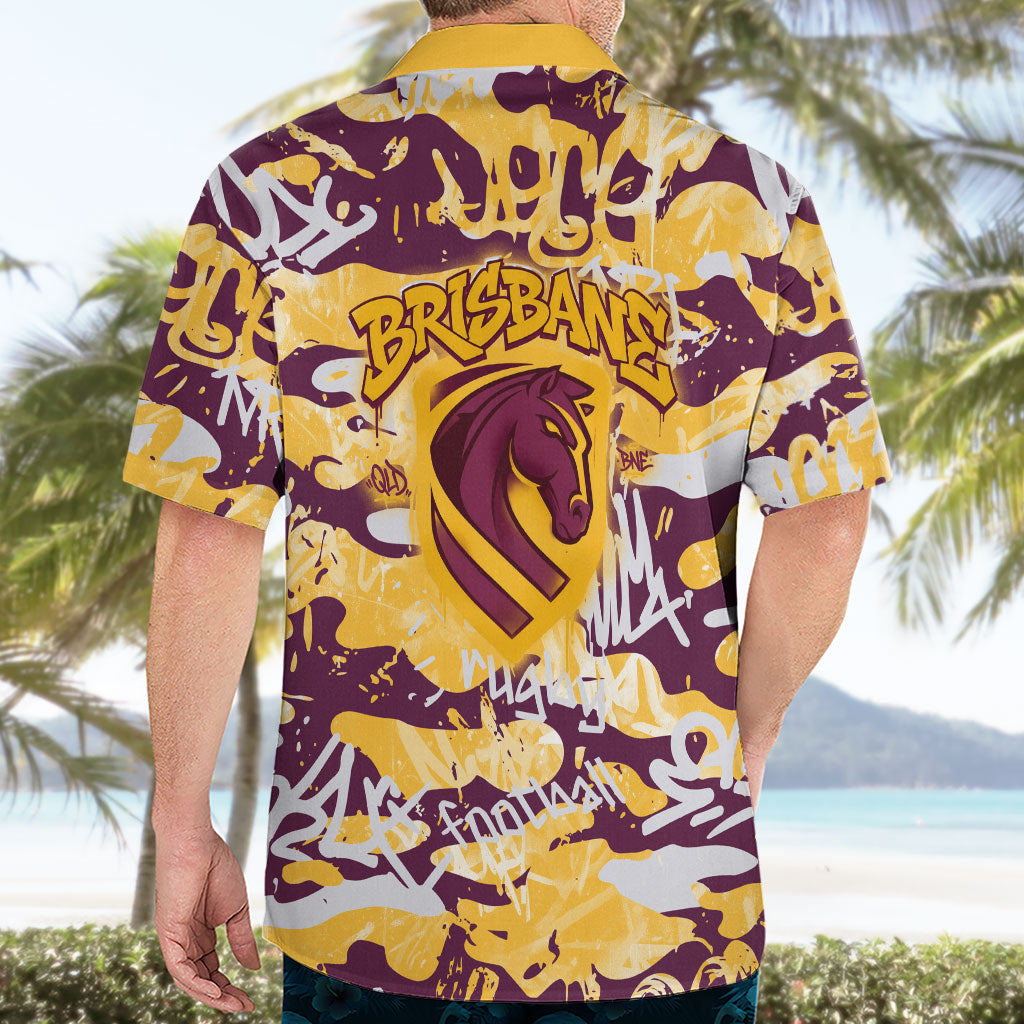 Brisbane Broncos Rugby Hawaiian Shirt Graffiti Typography Urban Camo Abstract Street Style