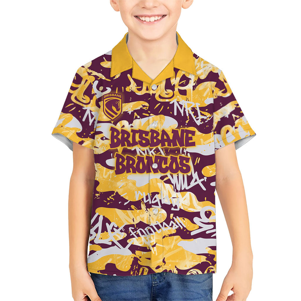 Brisbane Broncos Rugby Hawaiian Shirt Graffiti Typography Urban Camo Abstract Street Style