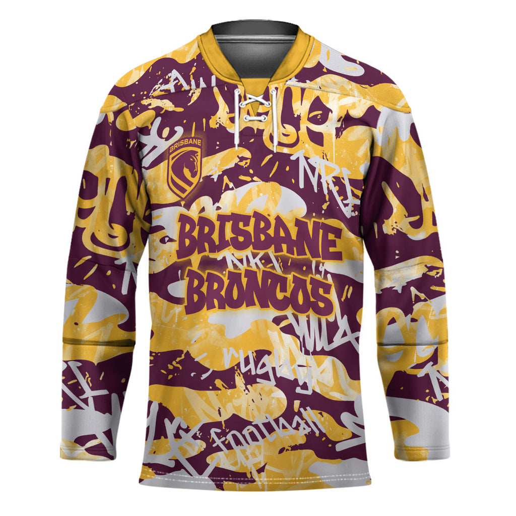 Brisbane Broncos Rugby Hockey Jersey Graffiti Typography Urban Camo Abstract Street Style