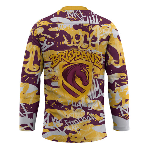 Brisbane Broncos Rugby Hockey Jersey Graffiti Typography Urban Camo Abstract Street Style