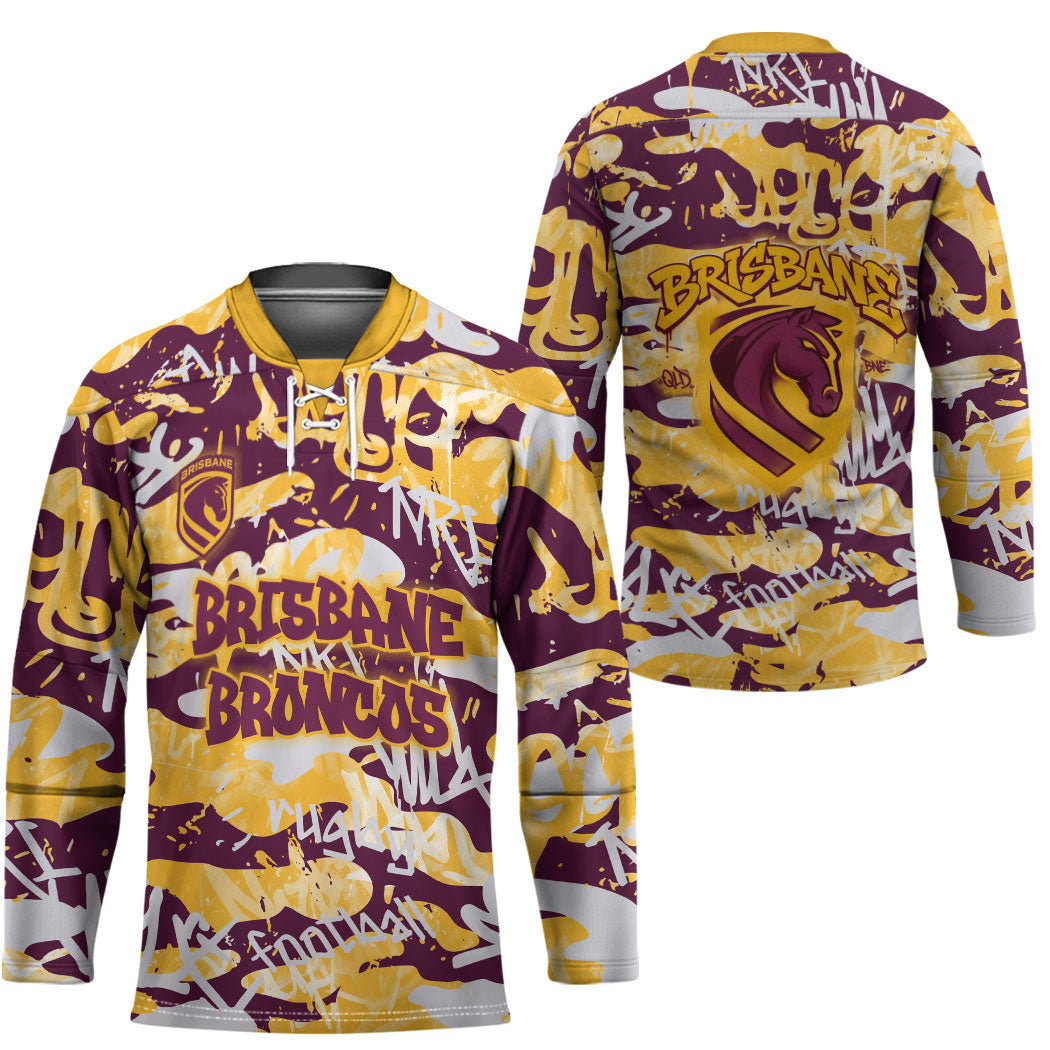 Brisbane Broncos Rugby Hockey Jersey Graffiti Typography Urban Camo Abstract Street Style