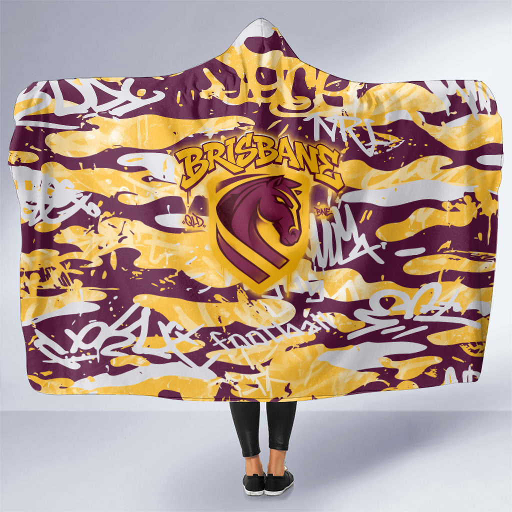 Brisbane Broncos Rugby Hooded Blanket Graffiti Typography Urban Camo Abstract Street Style