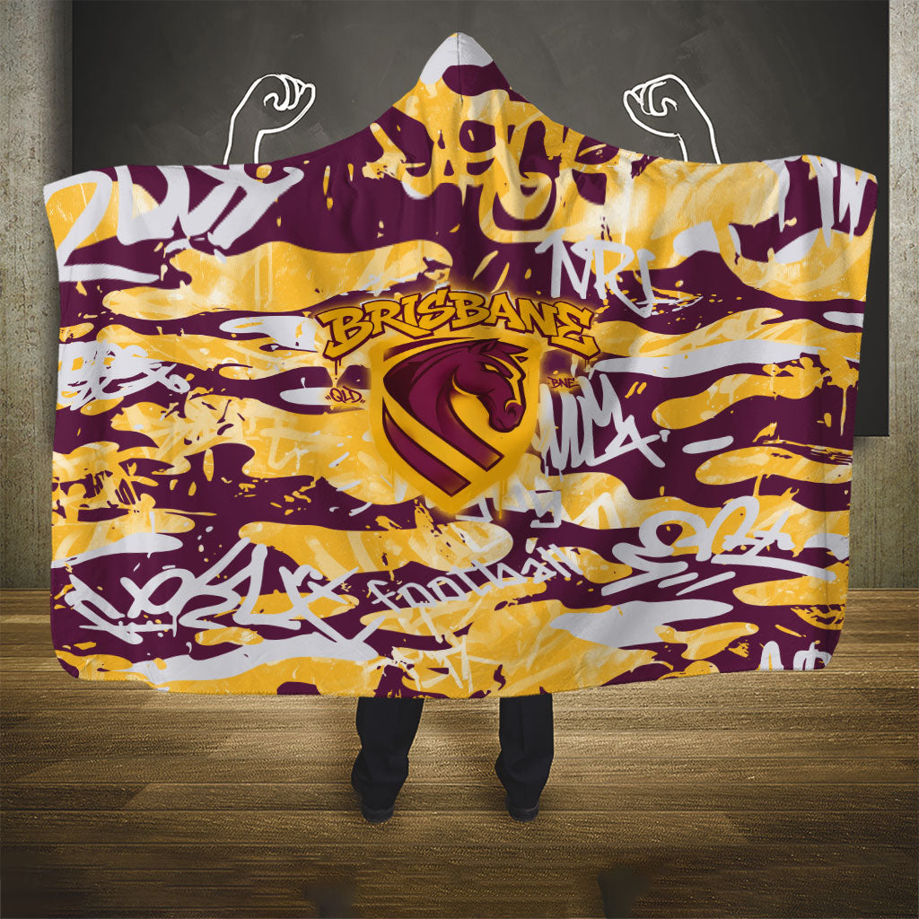 Brisbane Broncos Rugby Hooded Blanket Graffiti Typography Urban Camo Abstract Street Style