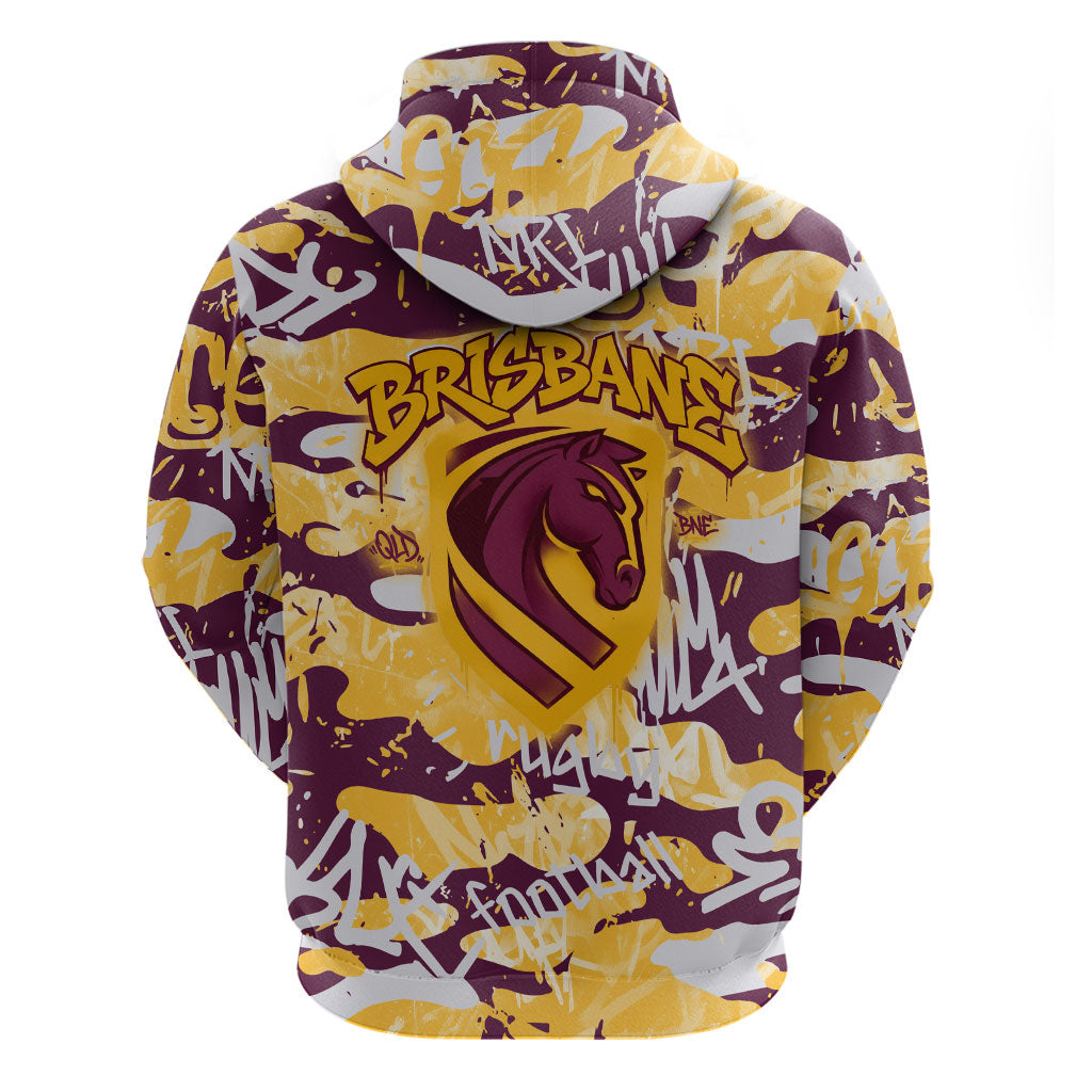 Brisbane Broncos Rugby Hoodie Graffiti Typography Urban Camo Abstract Street Style