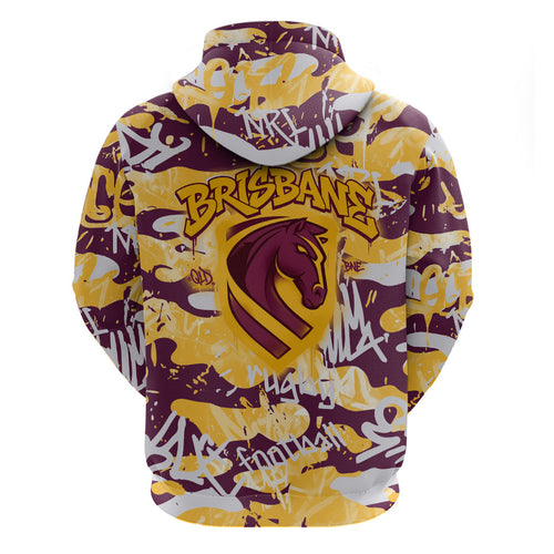 Brisbane Broncos Rugby Hoodie Graffiti Typography Urban Camo Abstract Street Style