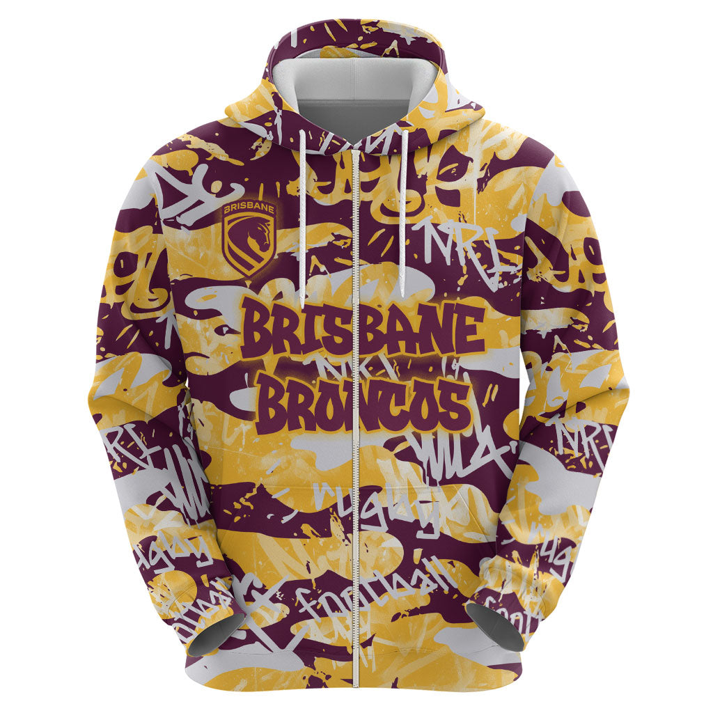 Brisbane Broncos Rugby Hoodie Graffiti Typography Urban Camo Abstract Street Style