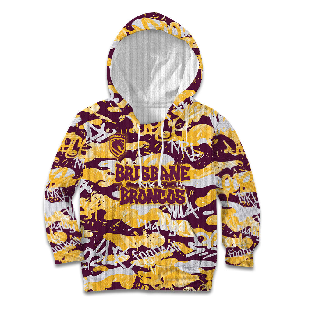 Brisbane Broncos Rugby Kid Hoodie Graffiti Typography Urban Camo Abstract Street Style