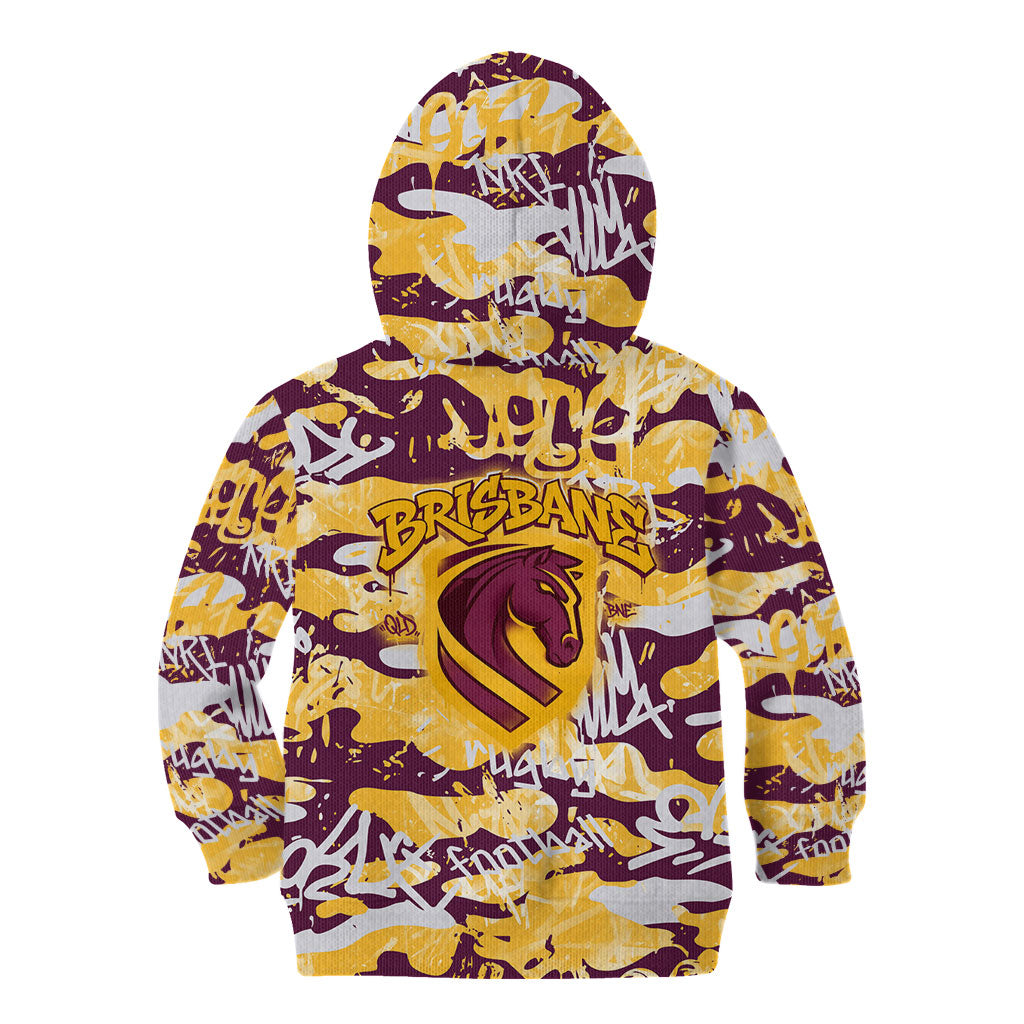 Brisbane Broncos Rugby Kid Hoodie Graffiti Typography Urban Camo Abstract Street Style