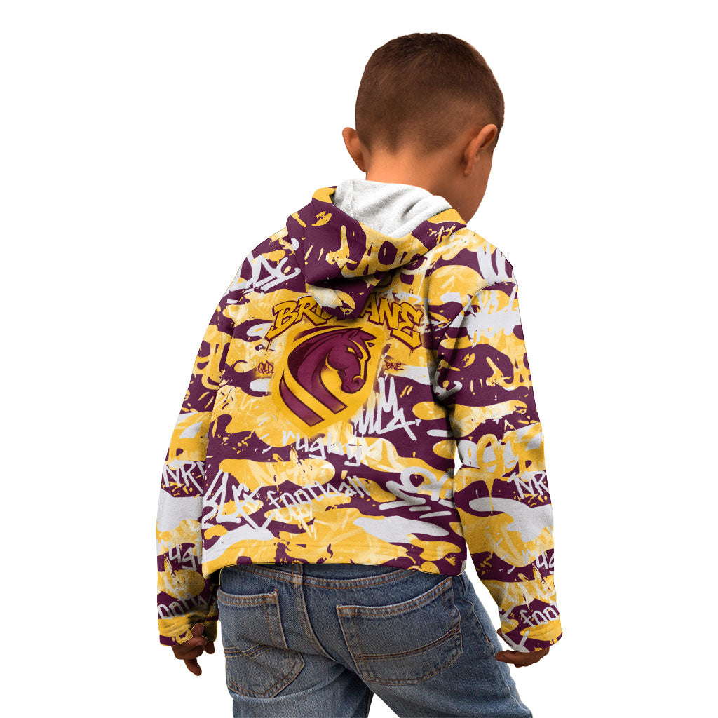 Brisbane Broncos Rugby Kid Hoodie Graffiti Typography Urban Camo Abstract Street Style