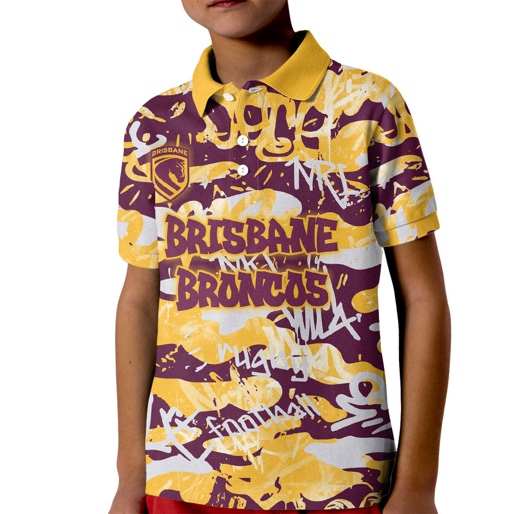 Brisbane Broncos Rugby Kid Polo Shirt Graffiti Typography Urban Camo Abstract Street Style
