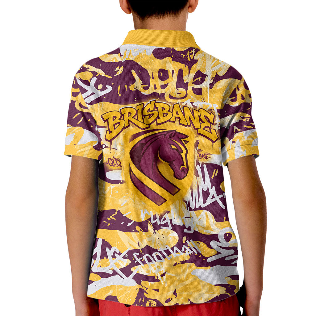 Brisbane Broncos Rugby Kid Polo Shirt Graffiti Typography Urban Camo Abstract Street Style