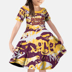 Brisbane Broncos Rugby Kid Short Sleeve Dress Graffiti Typography Urban Camo Abstract Street Style